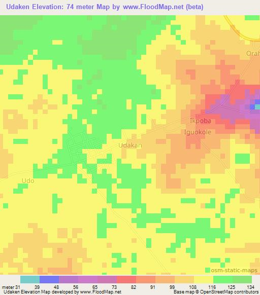 Udaken,Nigeria Elevation Map