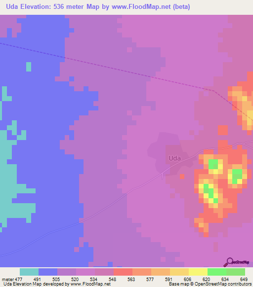 Uda,Nigeria Elevation Map