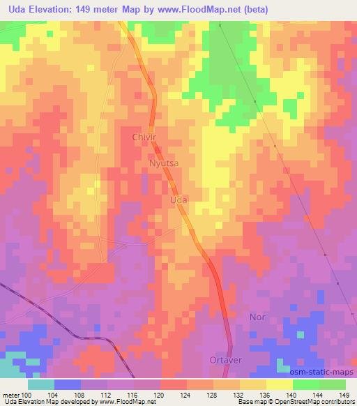 Uda,Nigeria Elevation Map