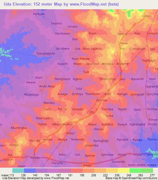 Uda,Nigeria Elevation Map