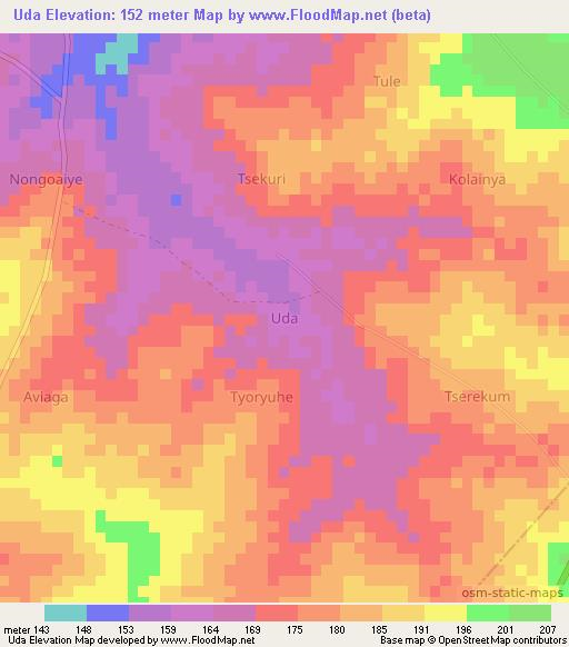 Uda,Nigeria Elevation Map