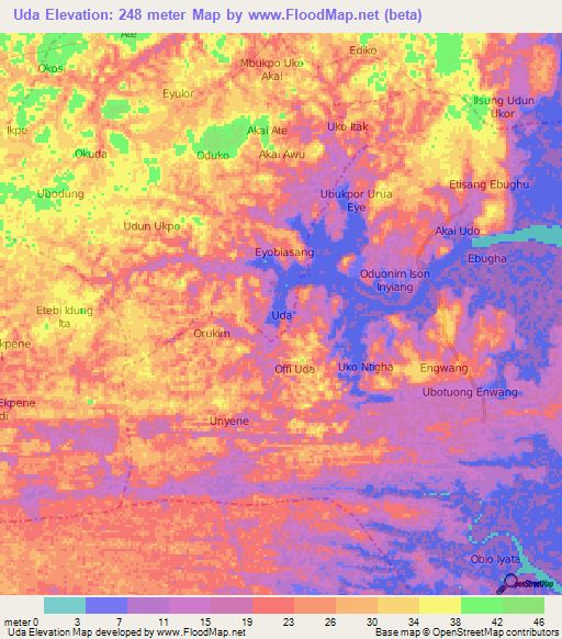 Uda,Nigeria Elevation Map