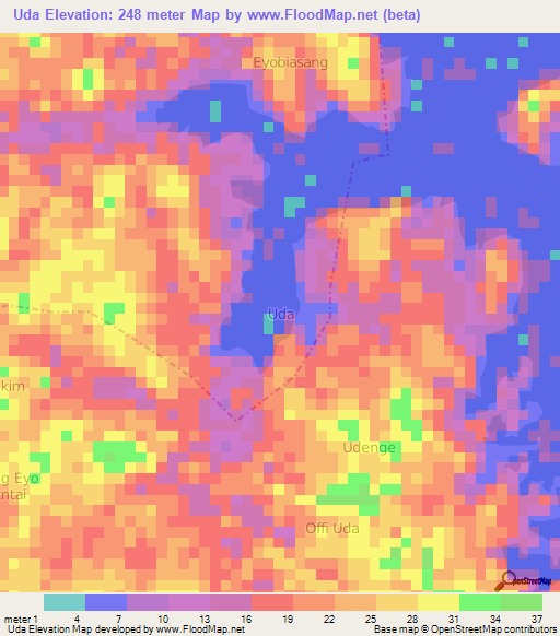 Uda,Nigeria Elevation Map