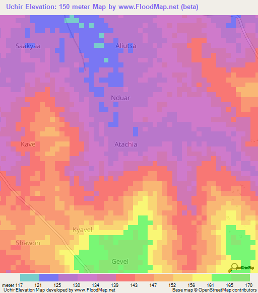 Uchir,Nigeria Elevation Map