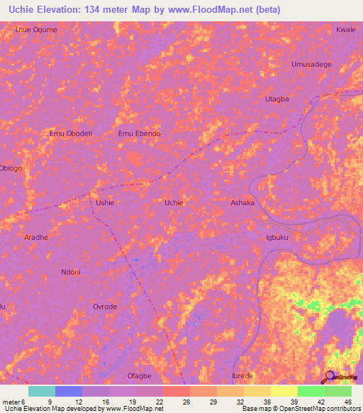 Uchie,Nigeria Elevation Map