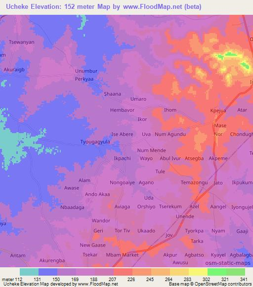 Ucheke,Nigeria Elevation Map