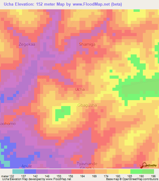 Ucha,Nigeria Elevation Map