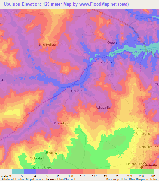 Ubulubu,Nigeria Elevation Map