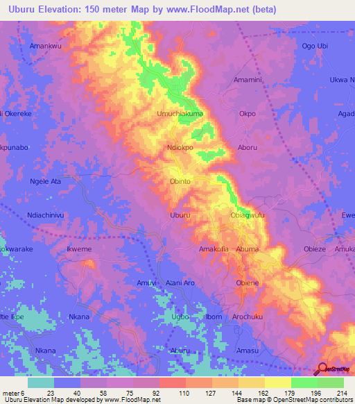 Uburu,Nigeria Elevation Map