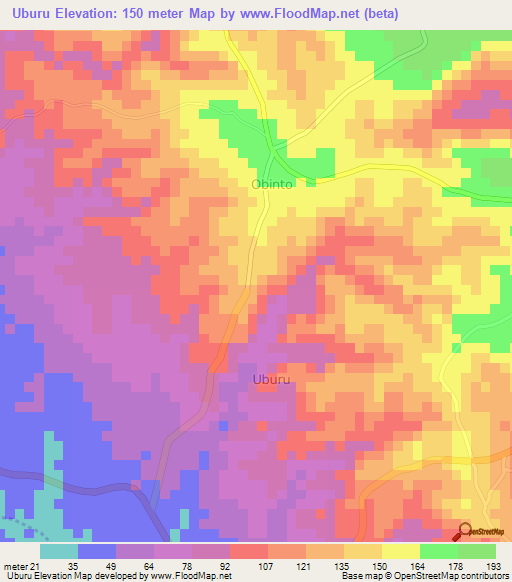 Uburu,Nigeria Elevation Map