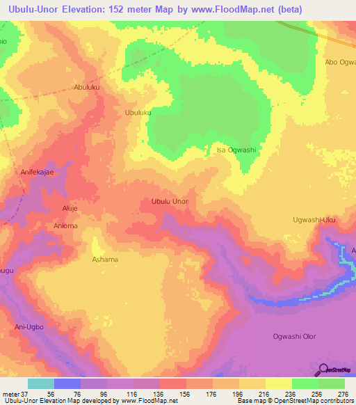 Ubulu-Unor,Nigeria Elevation Map