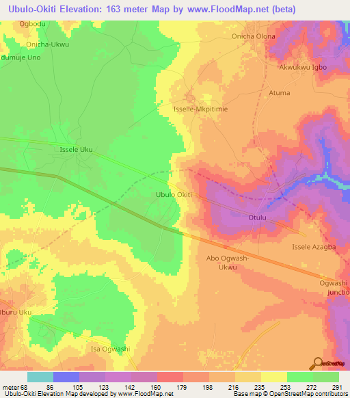 Ubulo-Okiti,Nigeria Elevation Map