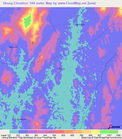 Ubong,Nigeria Elevation Map