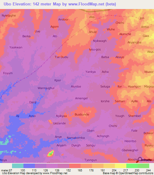 Ubo,Nigeria Elevation Map