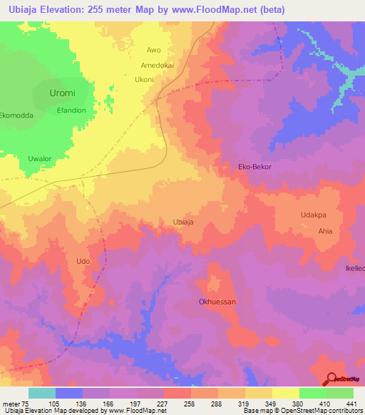 Ubiaja,Nigeria Elevation Map