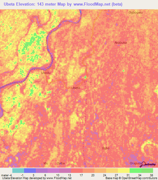 Ubeta,Nigeria Elevation Map