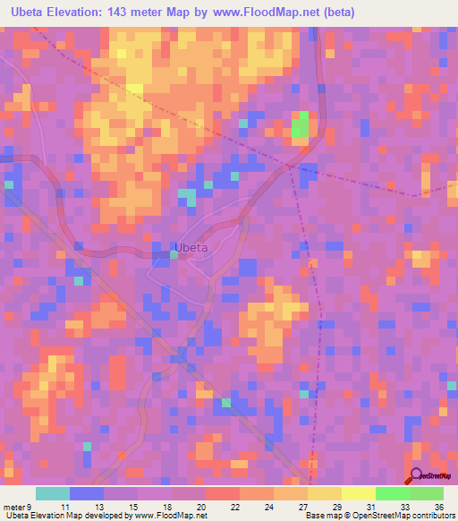 Ubeta,Nigeria Elevation Map