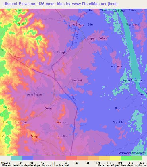 Ubereni,Nigeria Elevation Map