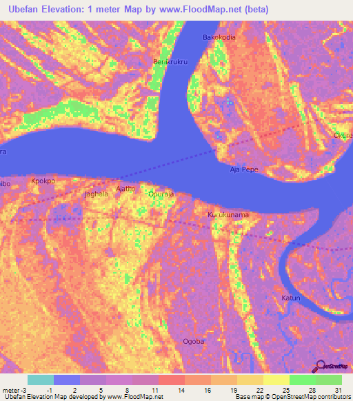 Ubefan,Nigeria Elevation Map