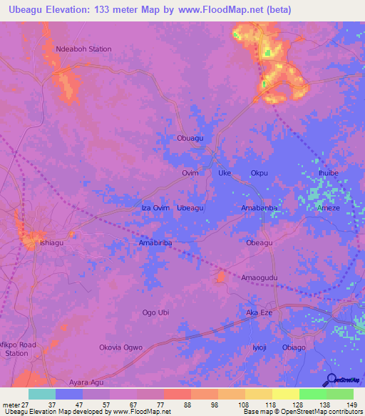 Ubeagu,Nigeria Elevation Map