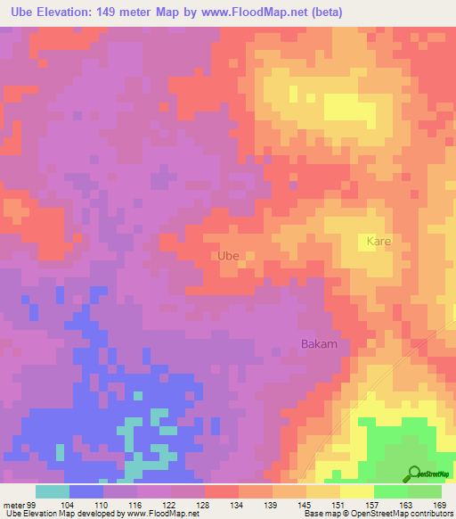 Ube,Nigeria Elevation Map