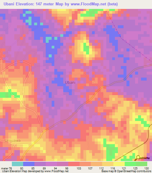 Ubani,Nigeria Elevation Map