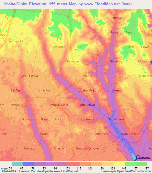 Ubaha-Oloko,Nigeria Elevation Map