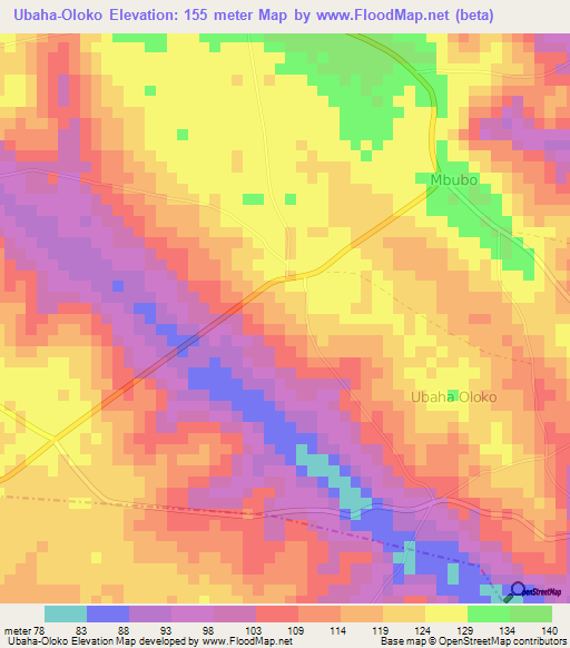 Ubaha-Oloko,Nigeria Elevation Map