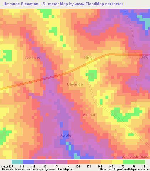 Uavande,Nigeria Elevation Map