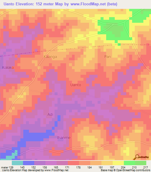 Uanto,Nigeria Elevation Map