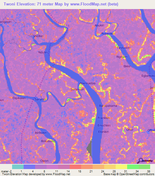 Twoni,Nigeria Elevation Map