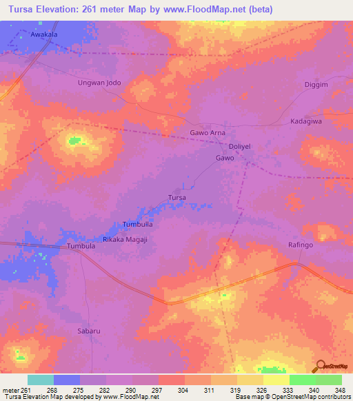 Tursa,Nigeria Elevation Map