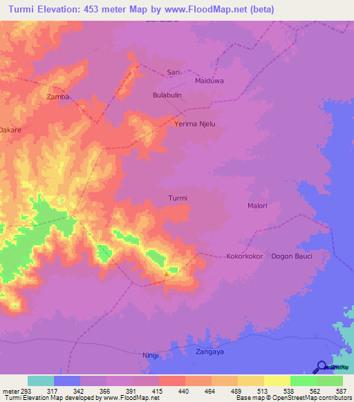 Turmi,Nigeria Elevation Map