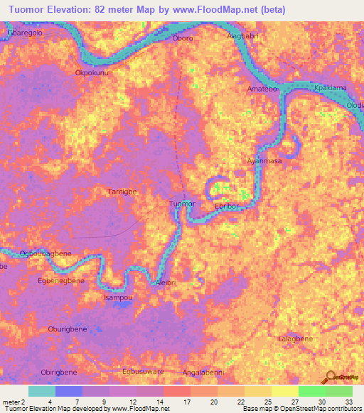 Tuomor,Nigeria Elevation Map