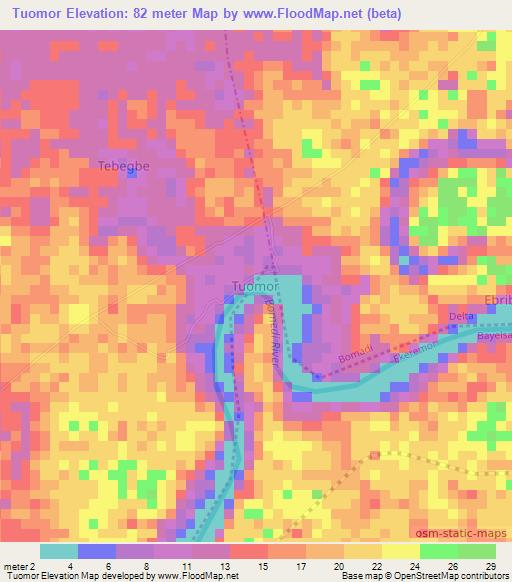 Tuomor,Nigeria Elevation Map