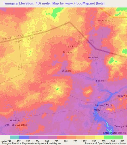 Tunugara,Nigeria Elevation Map