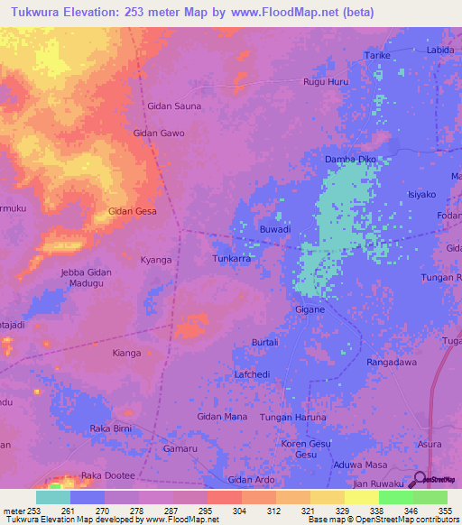 Tukwura,Nigeria Elevation Map