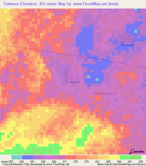 Tukwura,Nigeria Elevation Map