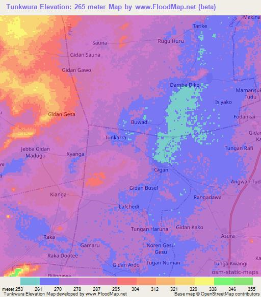 Tunkwura,Nigeria Elevation Map