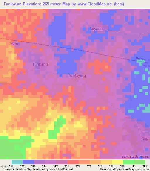 Tunkwura,Nigeria Elevation Map