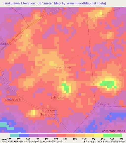 Tunkurawa,Nigeria Elevation Map