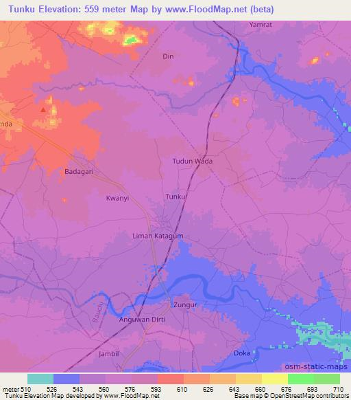 Tunku,Nigeria Elevation Map