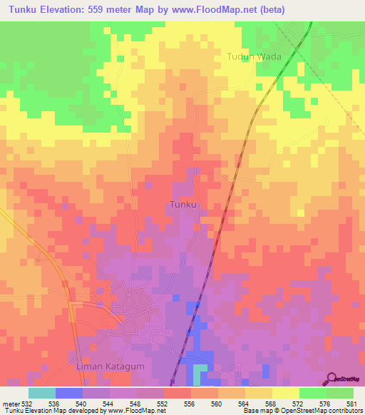 Tunku,Nigeria Elevation Map