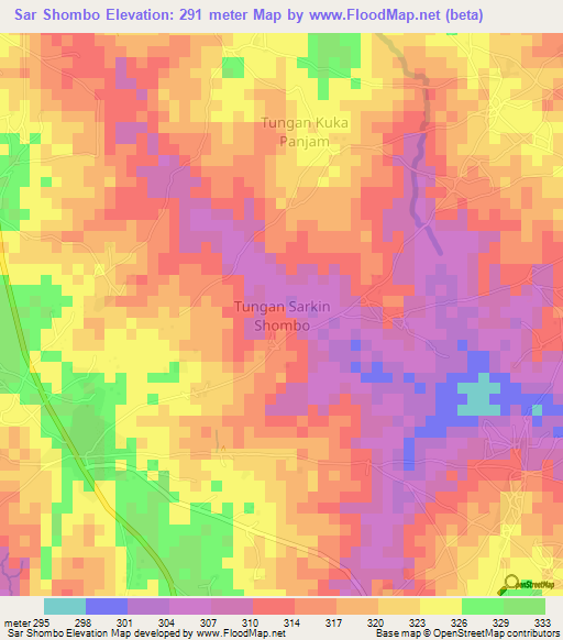 Sar Shombo,Nigeria Elevation Map