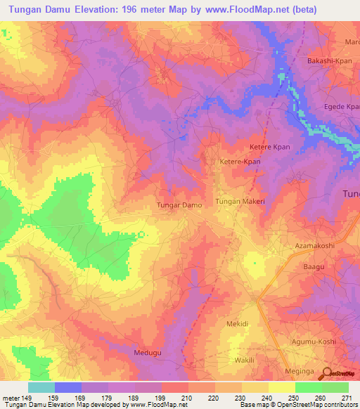 Tungan Damu,Nigeria Elevation Map