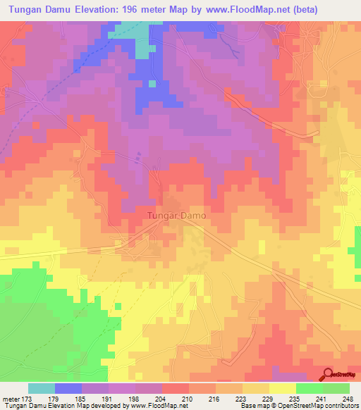 Tungan Damu,Nigeria Elevation Map