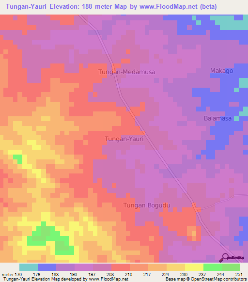 Tungan-Yauri,Nigeria Elevation Map