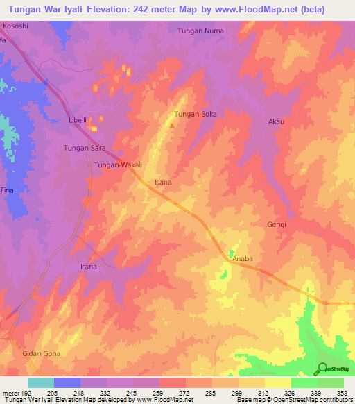 Tungan War Iyali,Nigeria Elevation Map