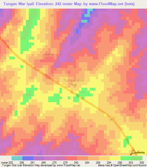 Tungan War Iyali,Nigeria Elevation Map