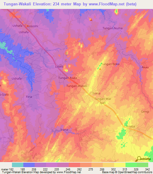 Tungan-Wakali,Nigeria Elevation Map